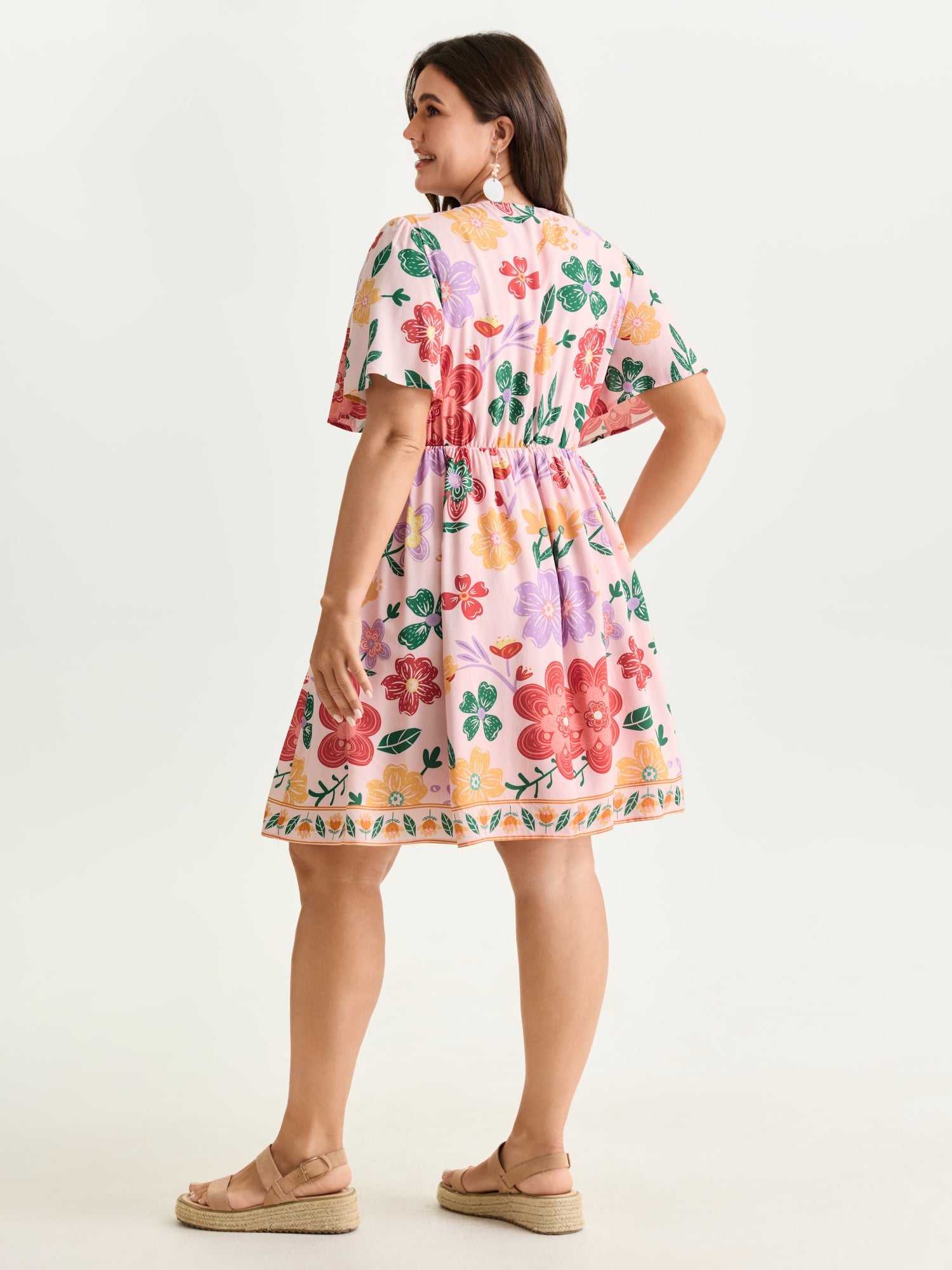 Colorful Floral Print V-Neck Mini Dress