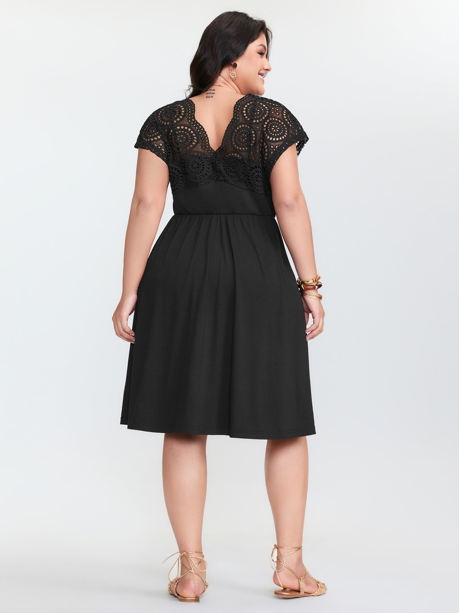 Sheer Lace Sleeve Flowy Mini Dress