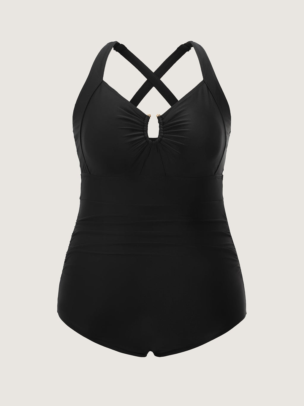 Glossy Fabric Ruched Tummy-Control One-Piece Swimsuit