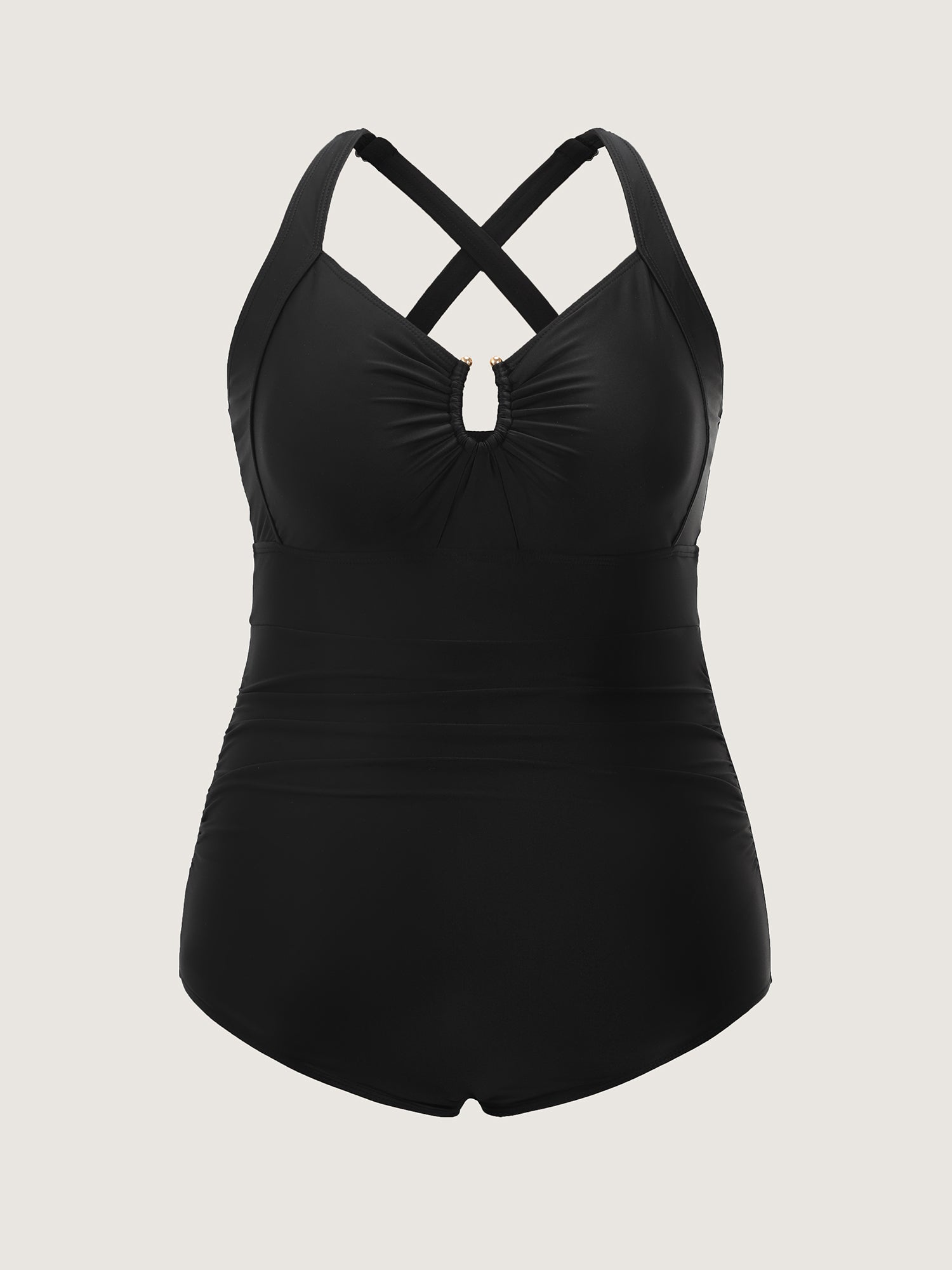 Glossy Fabric Ruched Tummy-Control One-Piece Swimsuit