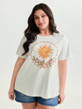 Cotton Sunshine Floral Print Rhinestone T-Shirt