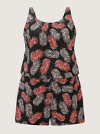 Tropical Flower Print Pockets One-Piece Swimsuit