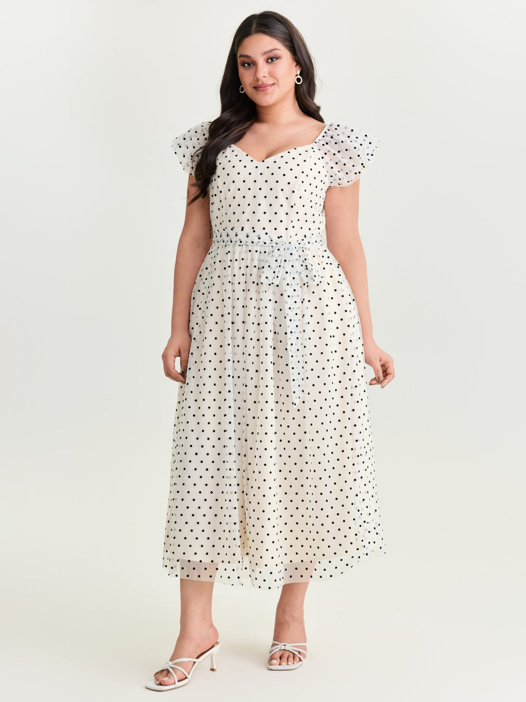 Polka Dot Charm Shirred Sheer Midi Dress