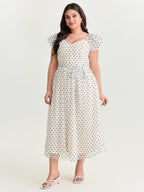 Polka Dot Charm Shirred Sheer Midi Dress