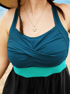 Patchwork Contrast Crossover One Piece Swimsuit