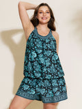 Paisley Print Round Neck Swim Top