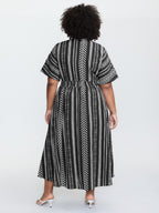Solid Geometric Dolman Sleeve Pocket Shirred Split Hem Dress