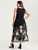 Budding Romance Halter Neck Stretchy Waist Midi Dress
