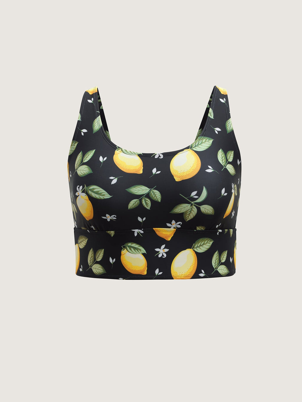 Lemon Print Scoop Neck Bikini Top