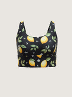 Lemon Print Scoop Neck Bikini Top