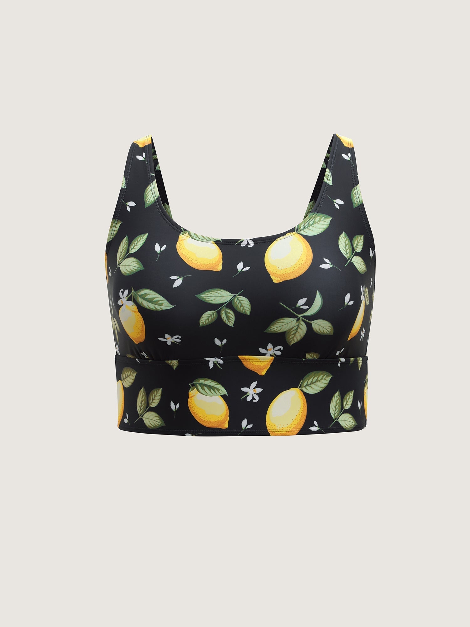 Lemon Print Scoop Neck Bikini Top