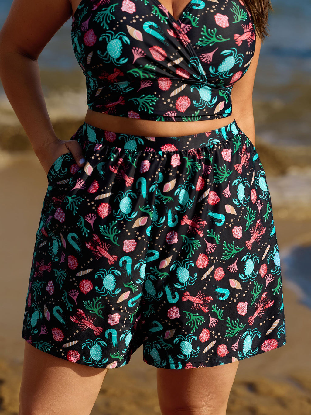 Ocean Print Pockets Swim Shorts