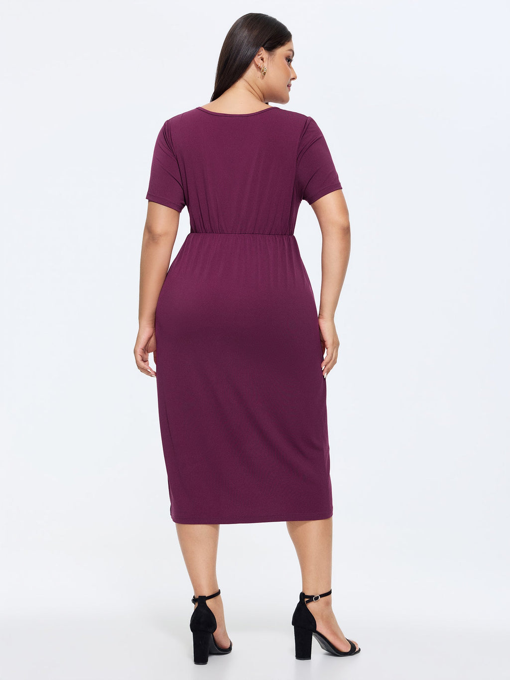 Stretchy Wrap Side-Tie Petal Hem Midi Dress