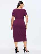 Stretchy Wrap Side-Tie Petal Hem Midi Dress
