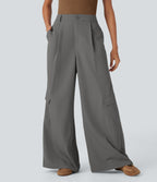 High Waisted Wide Leg Casual Cargo Pants with Pockets