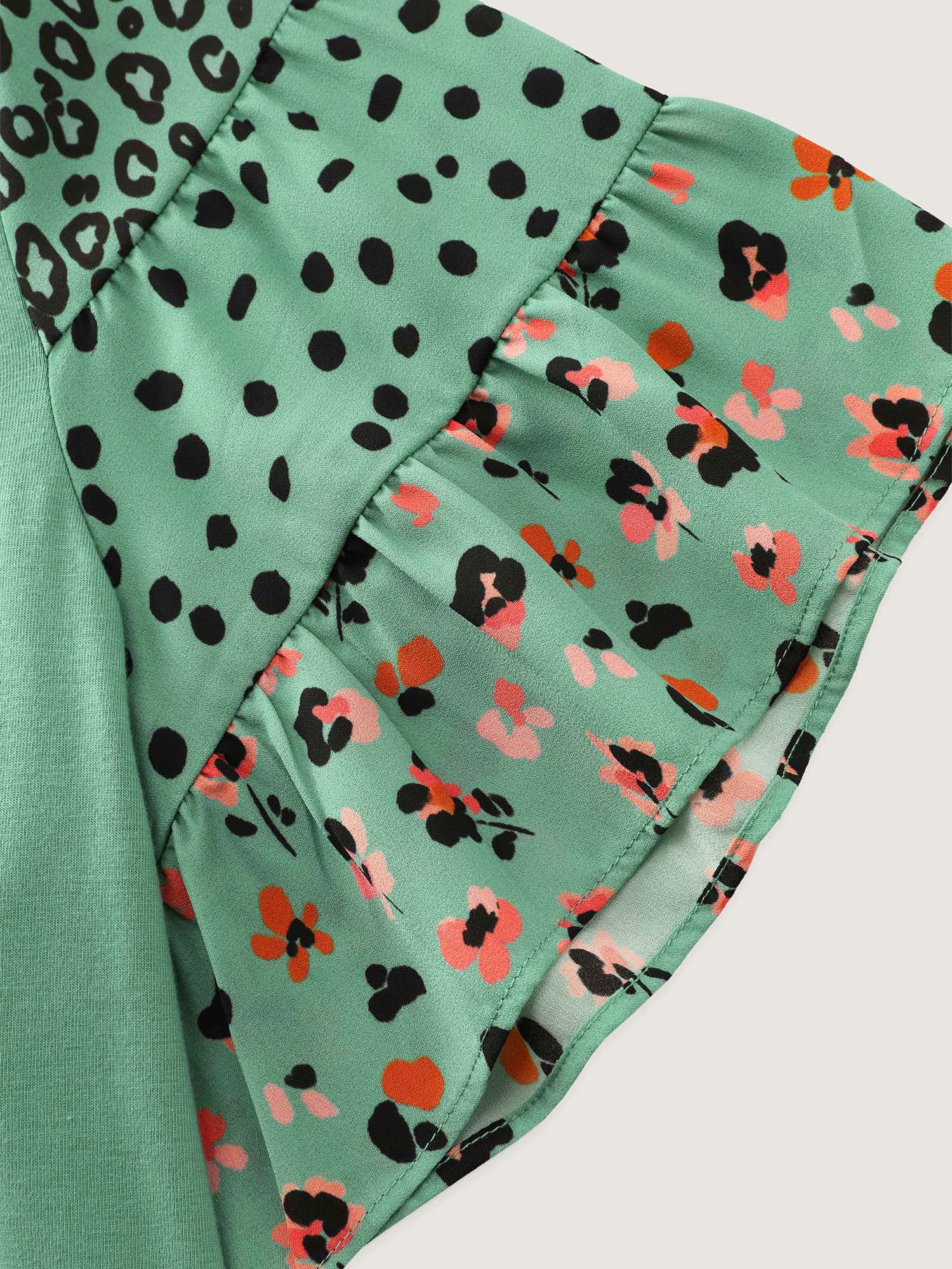 Supersoft Round Neck Color Block Floral Sleeve T-Shirt