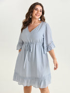 Lace Trim Adjustable Drawstring Waist Mini Dress