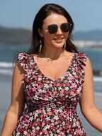 Floral Print Flutter Sleeve Swim Top