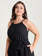 Budding Romance Halter Neck Stretchy Waist Midi Dress