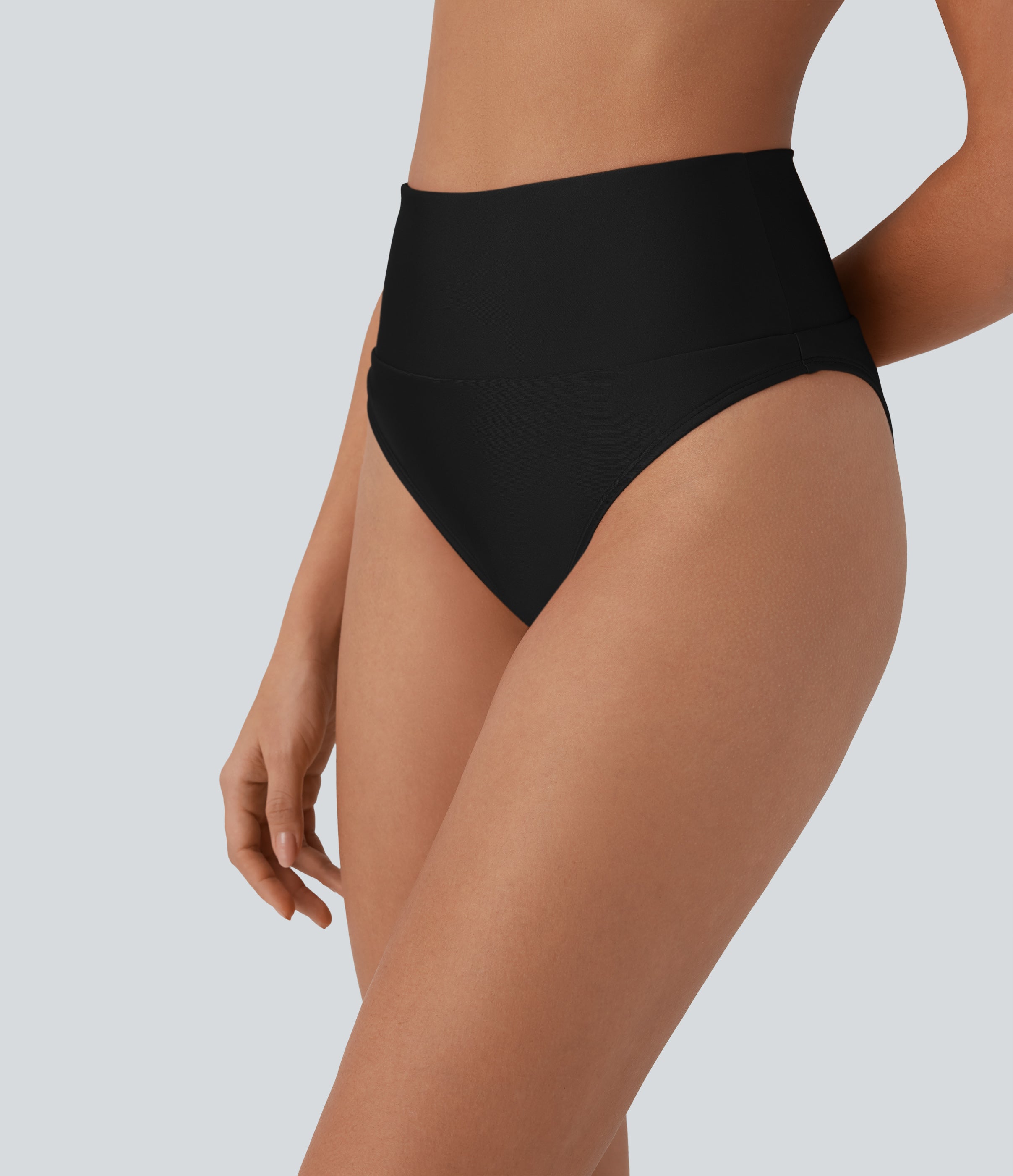 High Waisted Tummy Control Sheen Bikini Bottom Swimsuit