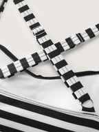 Striped Contrast Twist Front Swim Dress
