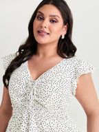 Polka Dots Shirred Ruffled Sleeve Blouse