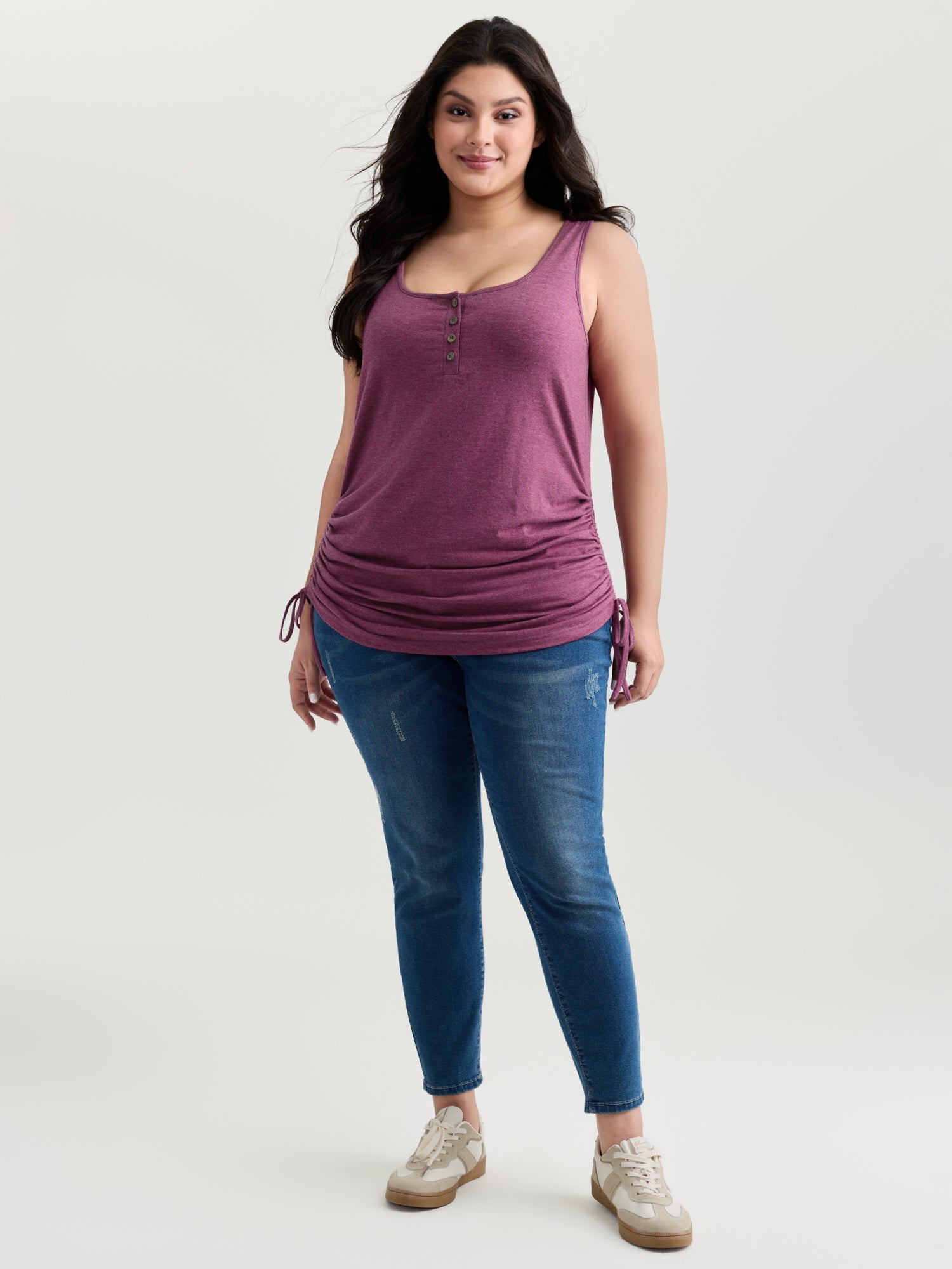 Supersoft Drawstring Ruched Scoop Neckline Tank Top