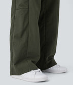 Low Rise Drawstring Ruffle Trim Dance Barrel Leg Pants with Pockets