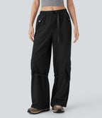 Mid Rise Belted Wide Leg Hiking Cargo Pants with Pockets