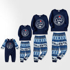 Joyful Blue Christmas Pajamas Set With Santa Hat and "Christmas Crew Making Memories Together" Print