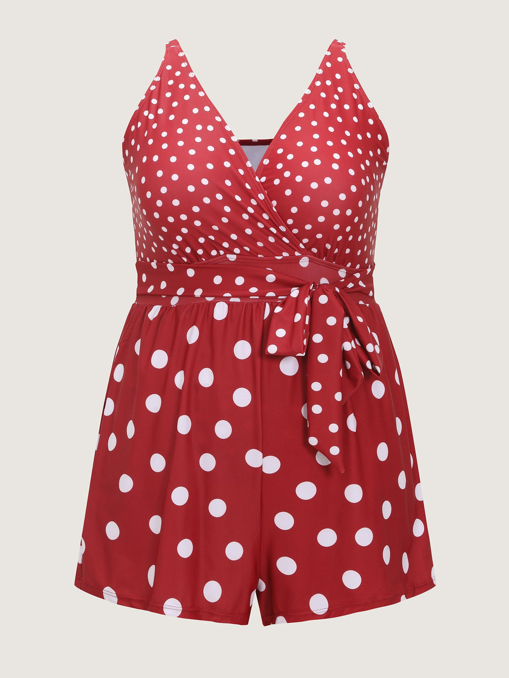 Polka Dots Print Pockets Swim Romper