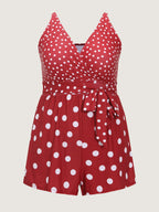 Polka Dots Print Pockets Swim Romper