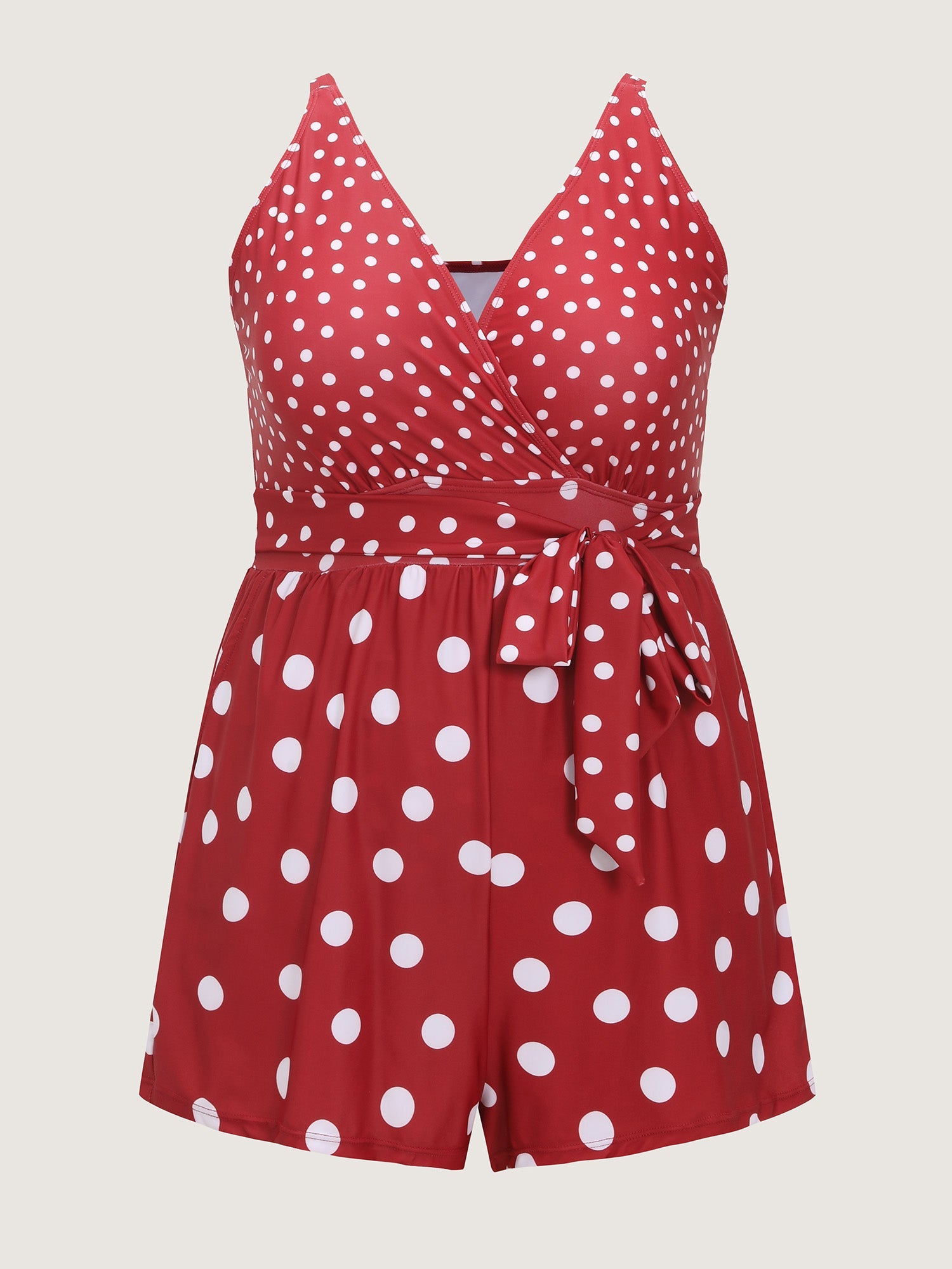 Polka Dots Print Pockets Swim Romper
