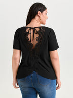 Open Back Lace Detail Boat Neck T-Shirt