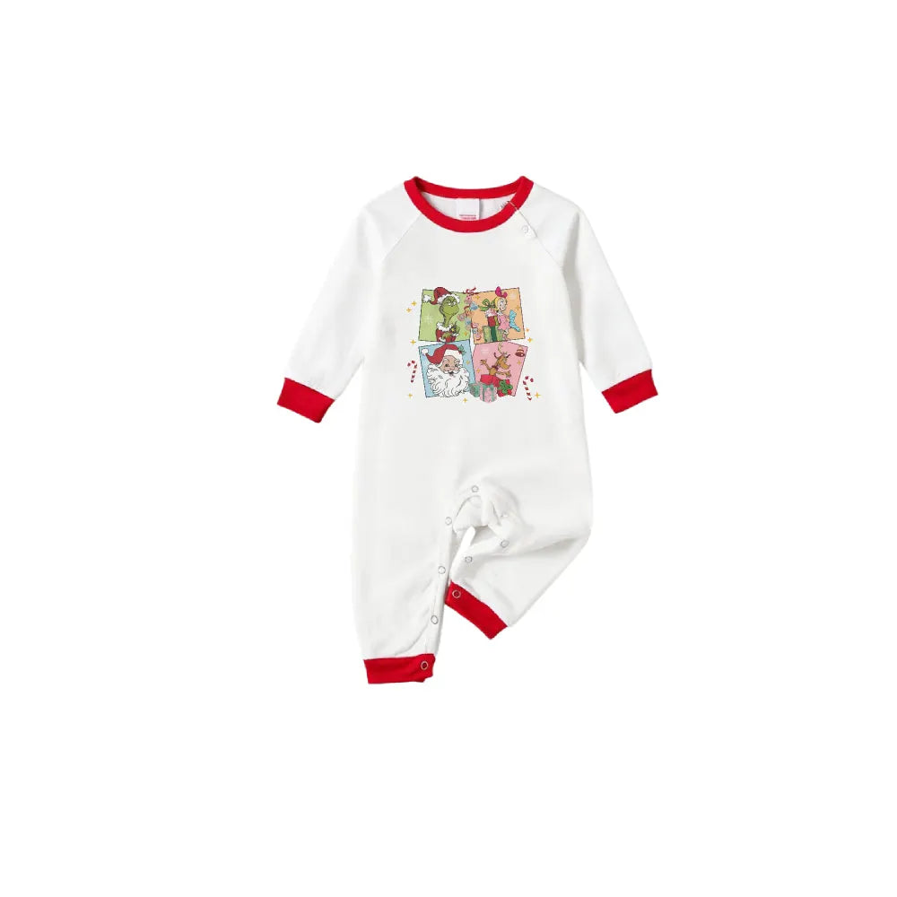 Family Christmas White Pajamas Set With Xmas Print