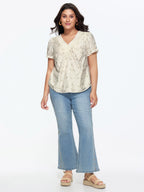 Floral Print Lace Neckline Blouse