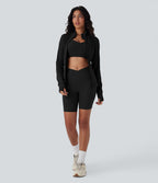UltraSculptTM High Waisted Crossover Tummy Control Butt Lifting Yoga Biker Shorts 7'' with Pockets