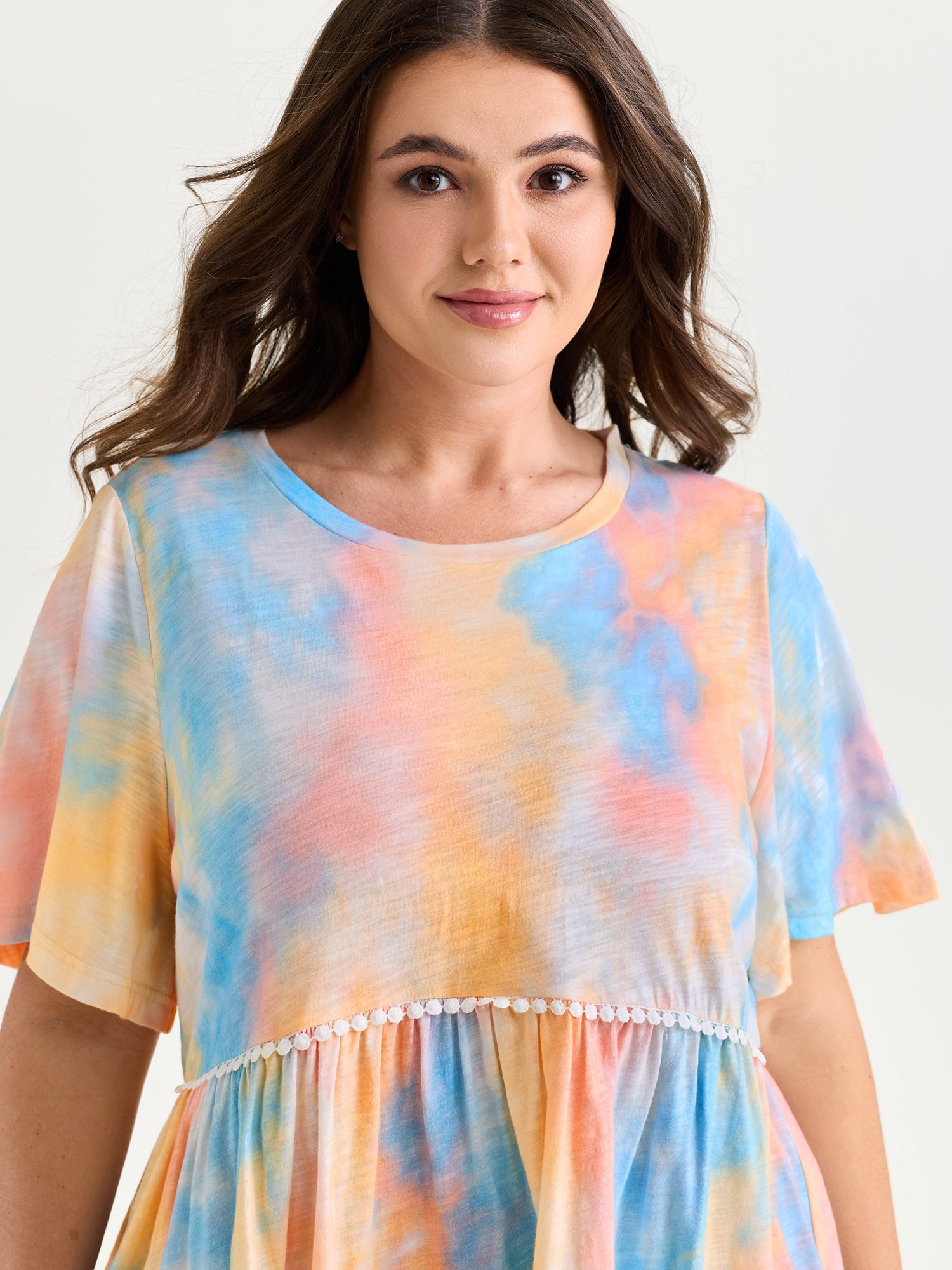 Cotton Color Gradient Fit And Flare Knit Top