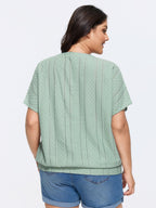 Eyelet Trim Stretchy Textured Plain Top