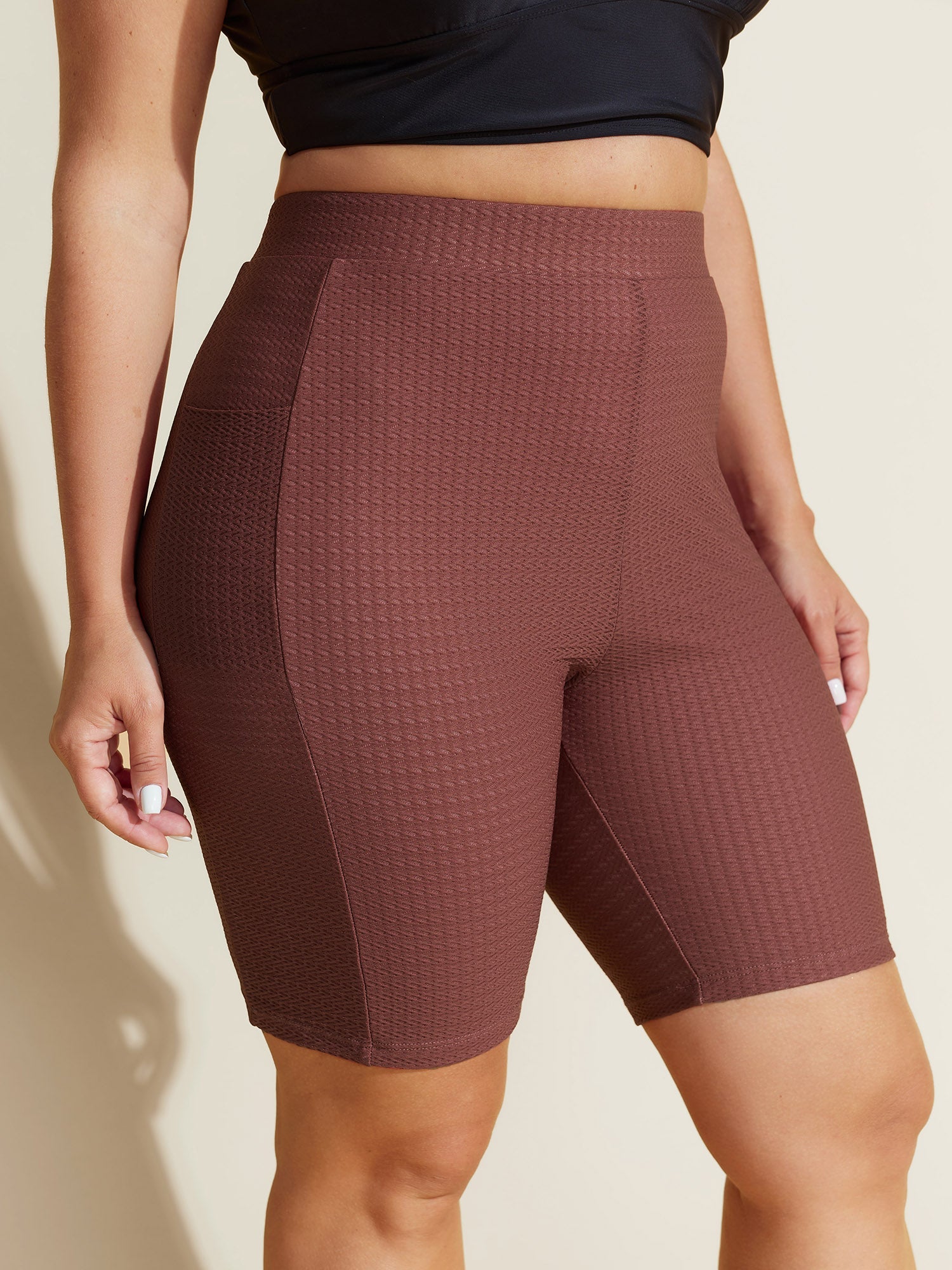 Textured Side Pockets Sculpting Swim Shorts