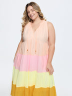 Cotton Colorblock Tiered V-Neck Maxi Dress