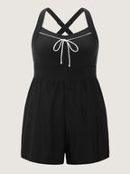 Bow-Tie Color Contrast Shirred Swim Romper