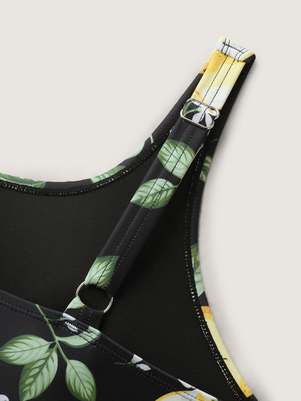 Lemon Print Scoop Neck Bikini Top