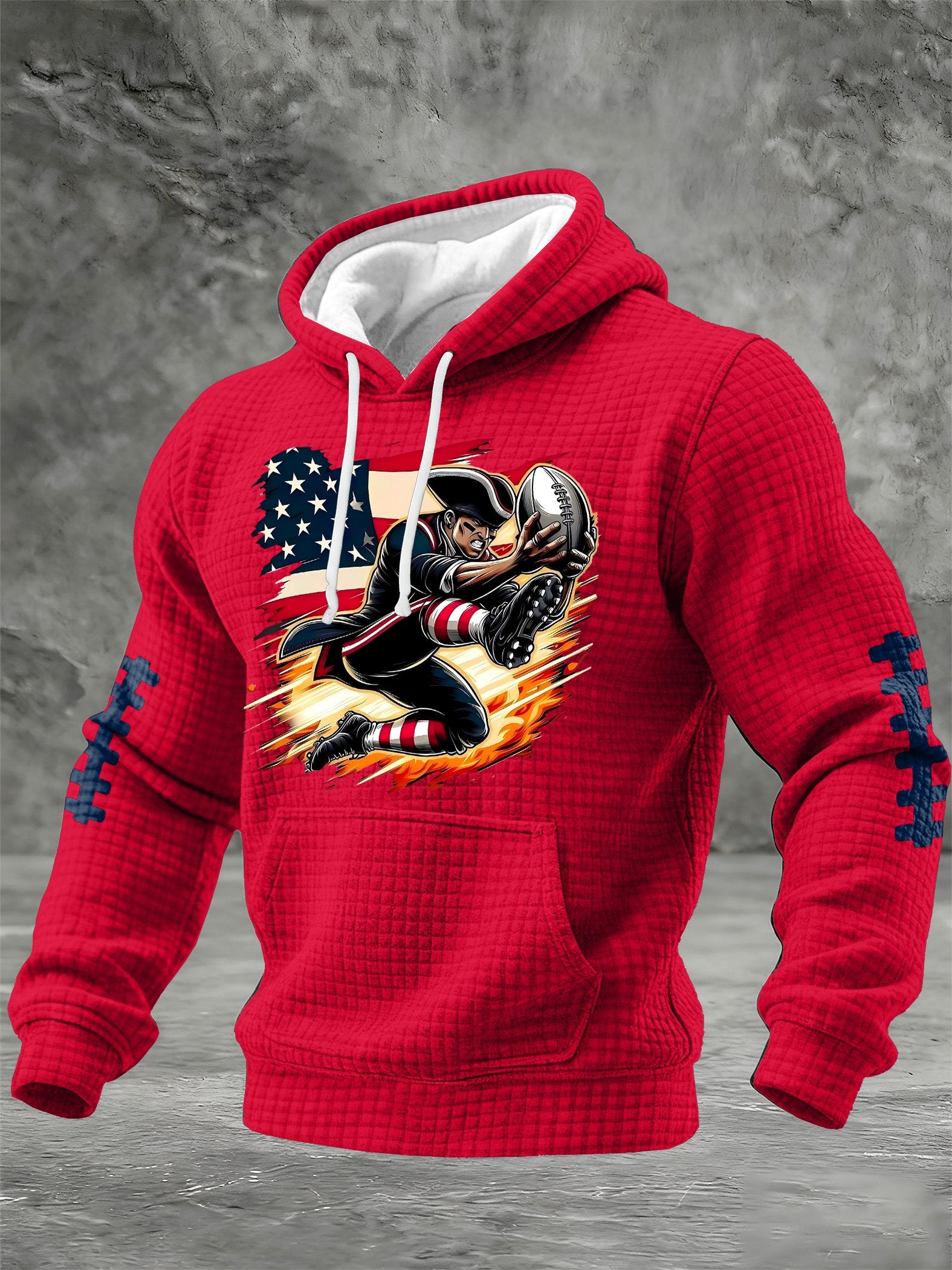 Men's Football Print Checkered Fabric Hooded Sweatshirt