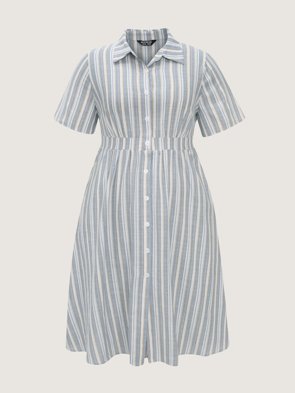 Cotton Linen Blend Striped Print Midi Dress