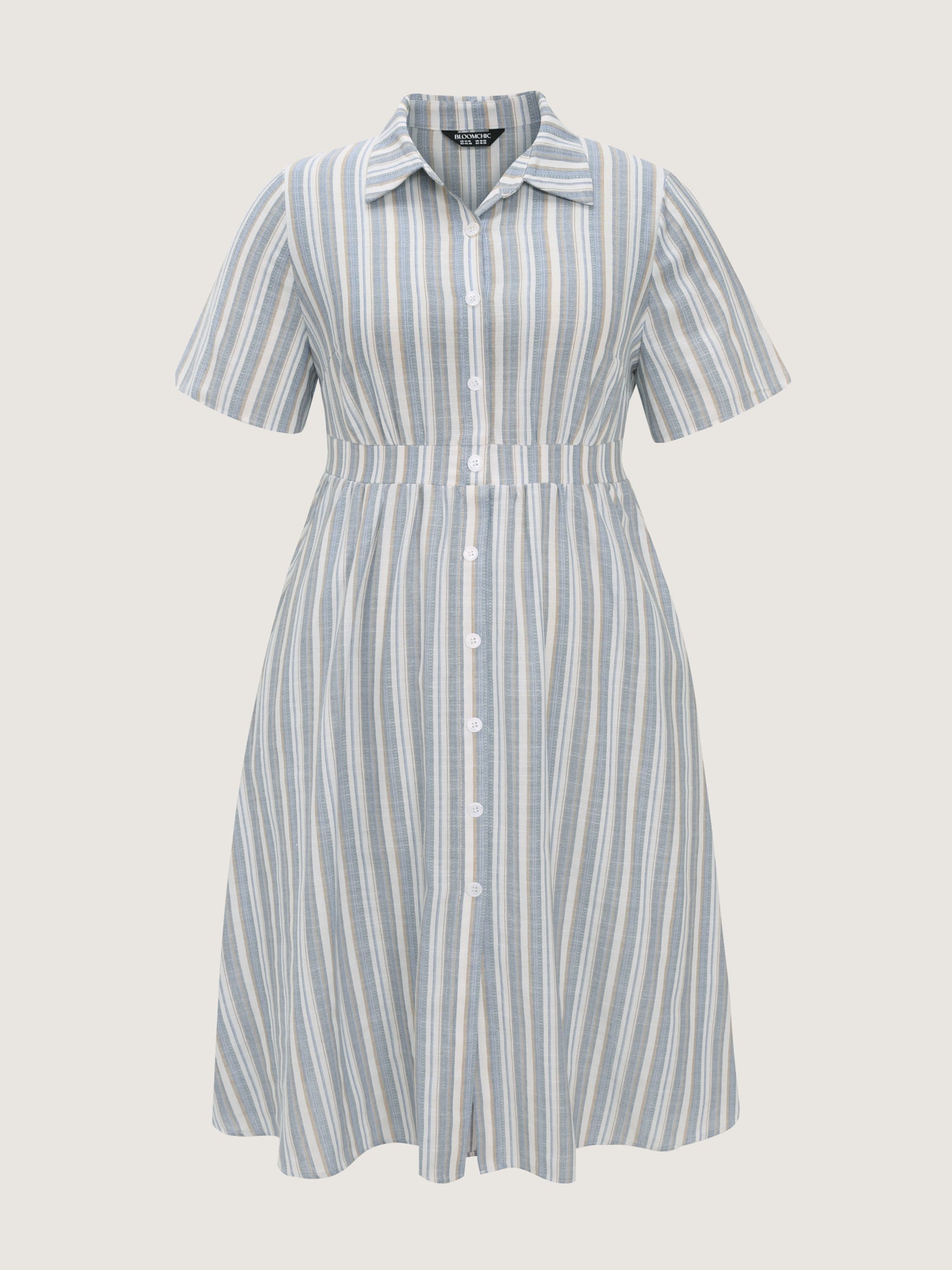 Cotton Linen Blend Striped Print Midi Dress