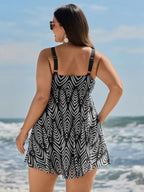 Chevron Print Flowy V-Neck Pocket Swim Dress