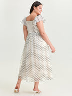 Polka Dot Charm Shirred Sheer Midi Dress