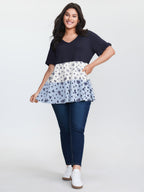 Color Contrast Floral Print Tiered Top