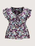 Floral Print Drawstring Neckline Blouse